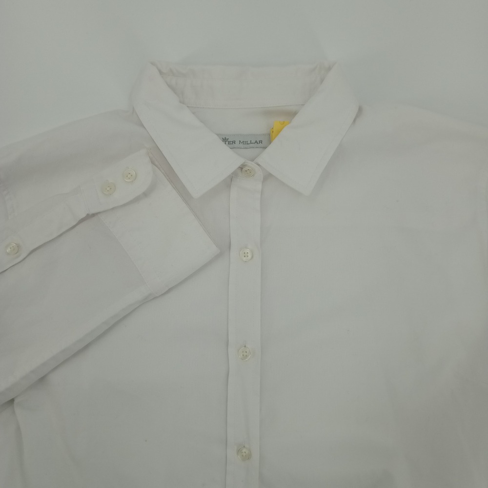 Peter Millar Womens White Cotton Stretch Roll Tab Long Sleeve Button Down Medium